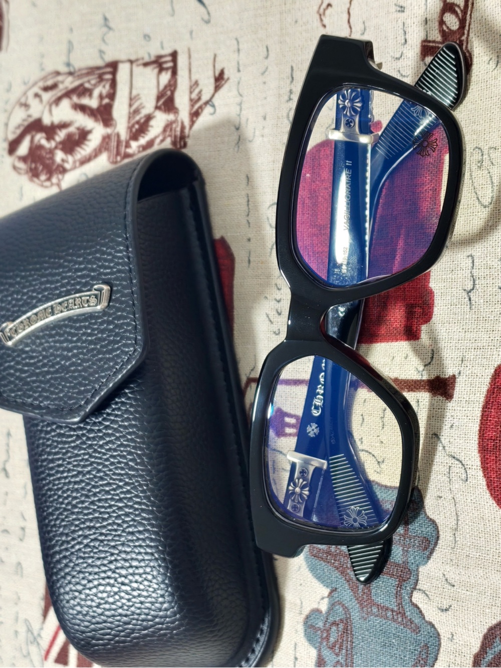 Vagabond Black Frame Glasses with Blue Temples